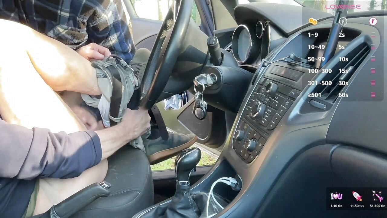 숲 휴게소에 주차한 그는 저를 발견했습니다.
