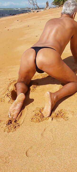 Ladysilva on the beach in panties showing off her hot ass