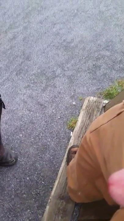 Black cock cuming on my small penis caught outdoors