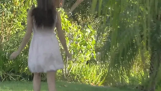 Nasty cute young girl loves to masturbate outdoor