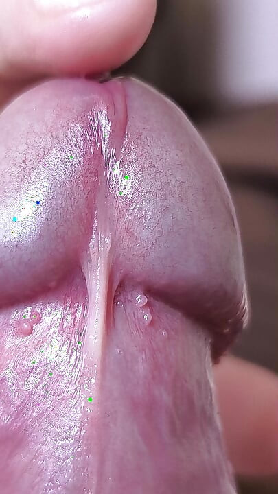 Close up cock head slow edging