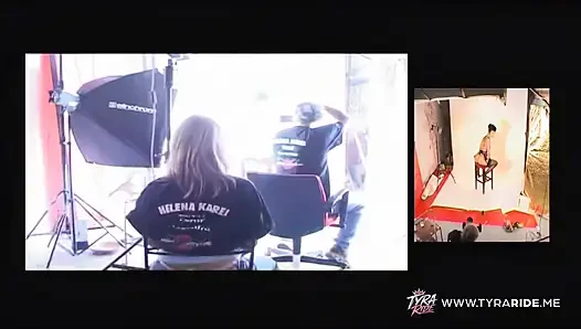 İri göğüslü esmer model Helena Kai el iç çamaşırı stüdyosunda