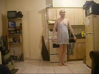 crossdresser dancing in blue nightie