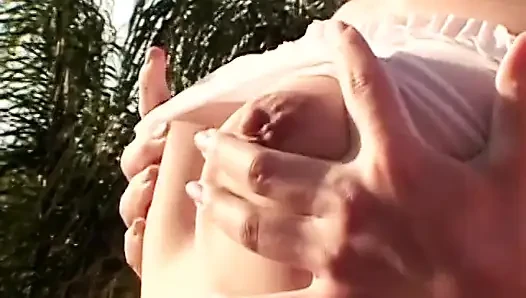 Lovely tits Bobbi Star in bed fucking and sucking two hard cocks