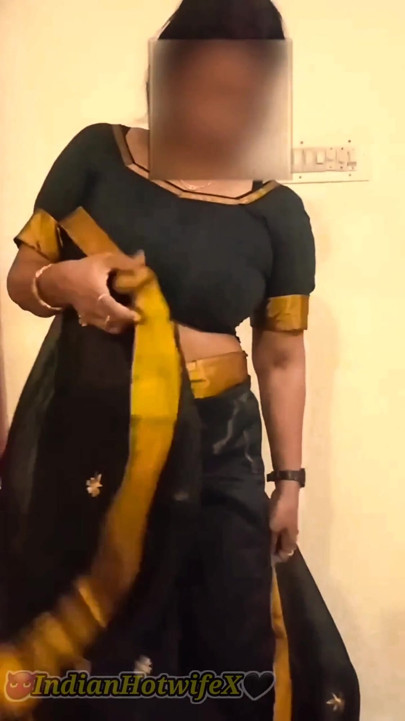 Desi Tamil Mature Wife Lux Black Saree Tease Shows Big Boobs Ass & Hairy Pussy!