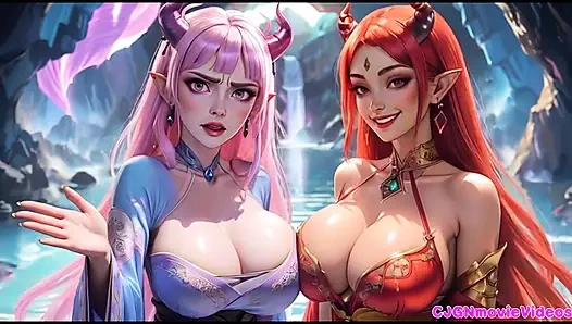 Lesbians kiss together, Ai animation