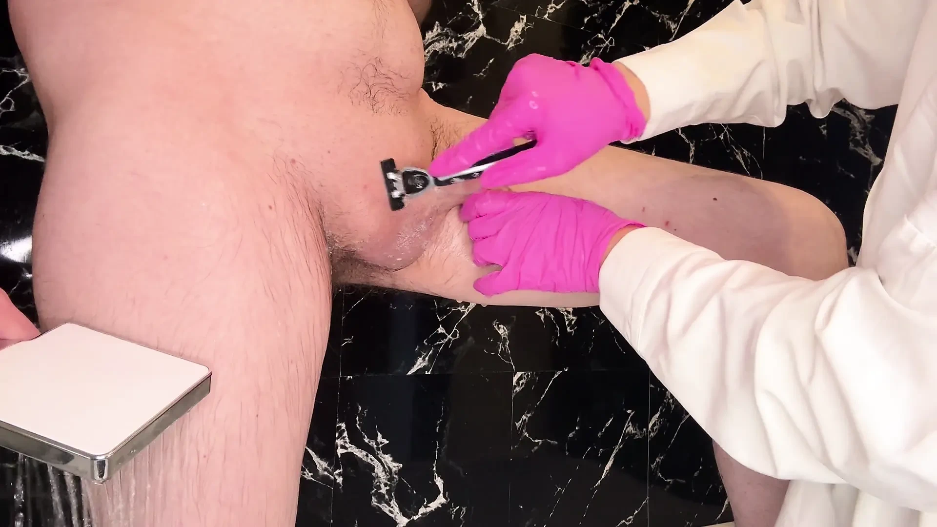 Nurse Shaved the Client and Helped Him Cum