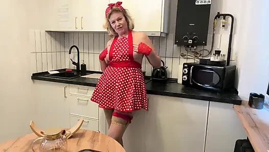 Horny Grandma Masturbates with a Cucumber in the Kitchen When Grandpa Is Not at Home