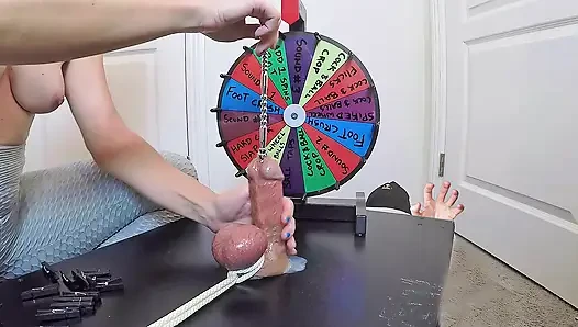 She inserts a 30cm probe all the way into his meaty cock. Playing BDSM roulette.