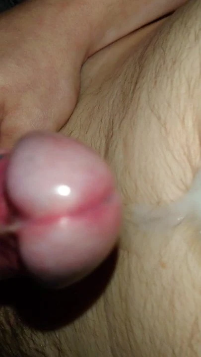 Wank off uncut cock and spunk in my belly button