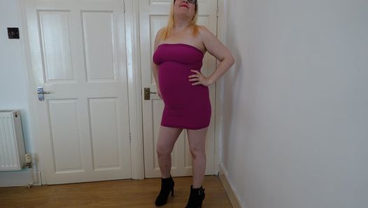 Wife showing off pink clubbing dress