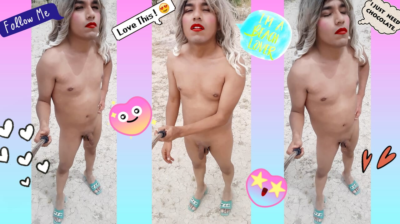 Trans slut all naked in public with green heels delicious ass and hot penis