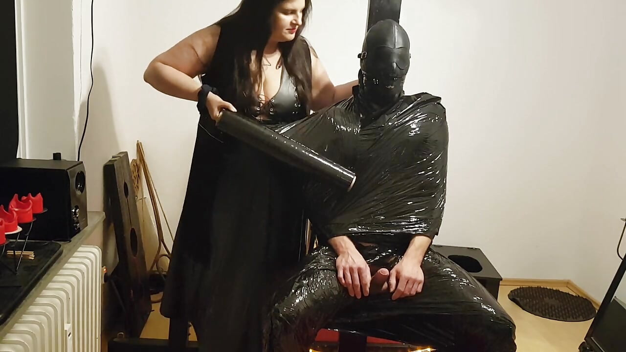 Foil Bondage Slave Part 2 - Cling Film Mummified and Edged to Madness