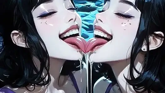 Лесбиянки языком и поцелуями, фетиш, Ai Анимация