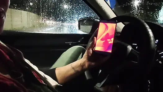 Almost caught! He jerks off in traffic in front of me, I love watching. Big cumshot!  Part 2