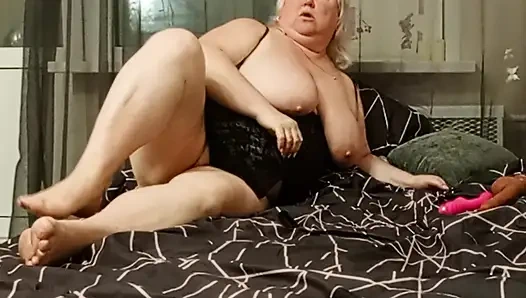 Stepmom strokes her tits and masturbates her pussy with toys