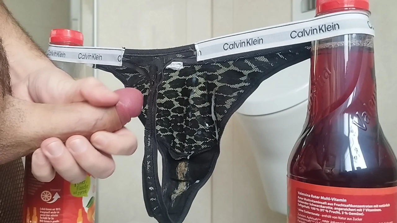 cum on dirty thong panty wank jerk off