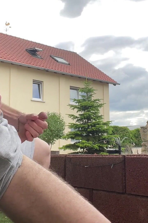 Russian Boy Plays with His Cock on the Terrace. Very Risky