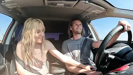 Sexy Blonde Swallows Cum After Road Head