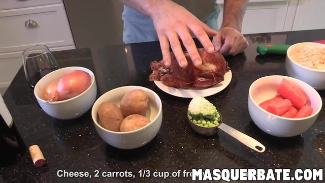 Big cocked hunk wanks his massive cock after he cooks a meal