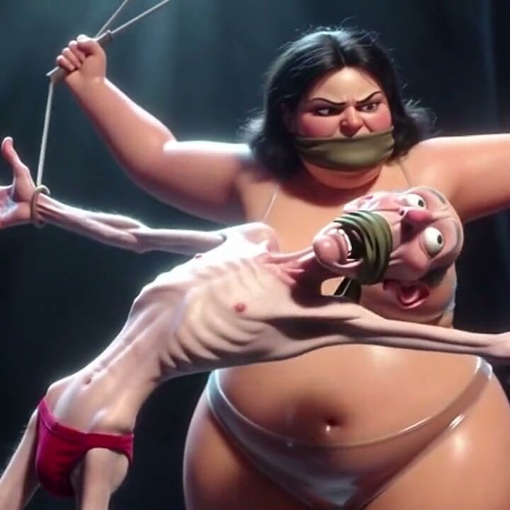پیرمرد بسته - تحقیر شده توسط SSBBW چاق با شلاق