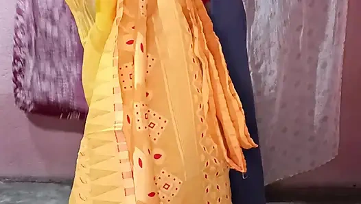 Yellow Saree Dropping Solo Sfw