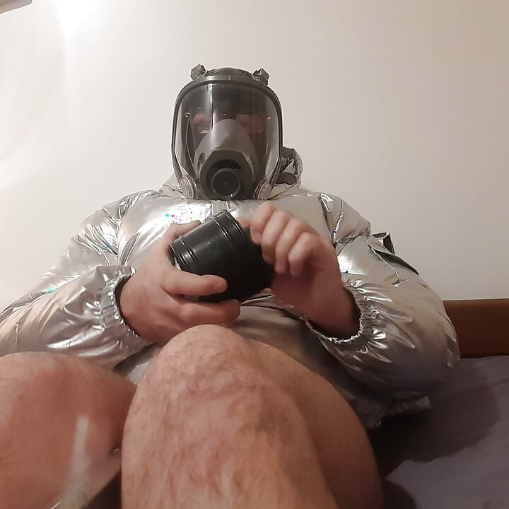 Masking up in my new silver puffer