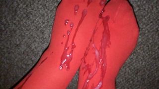 Ejaculação de meia-calça vermelha