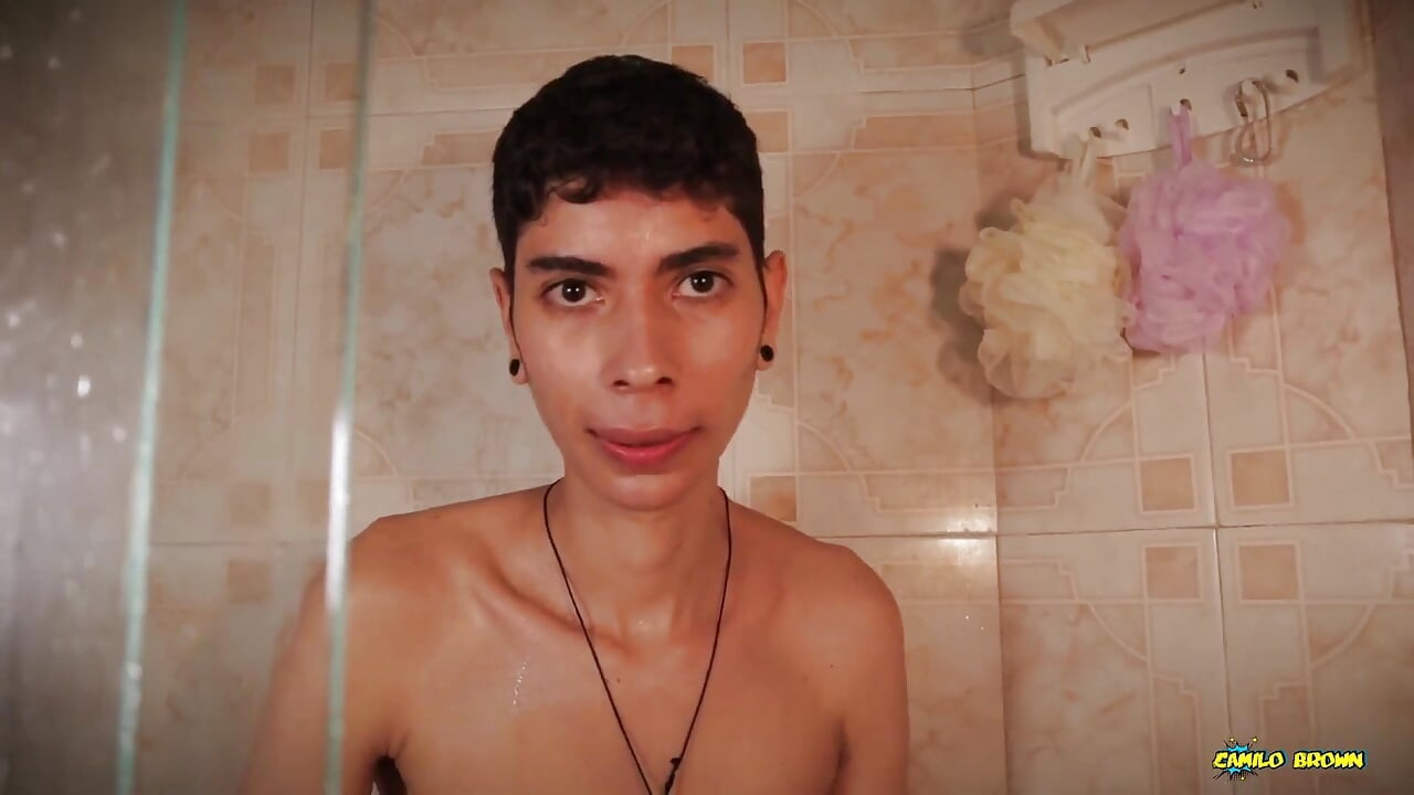 Hot Skinny Twink Jerking His Big Cock in the Shower Shooting His Thick Cum