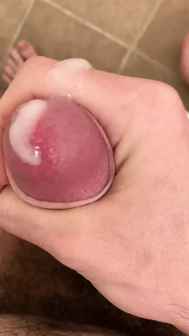 Sitting on the toilet masturbating my very hairy veiny uncut cock to a messy cumshot