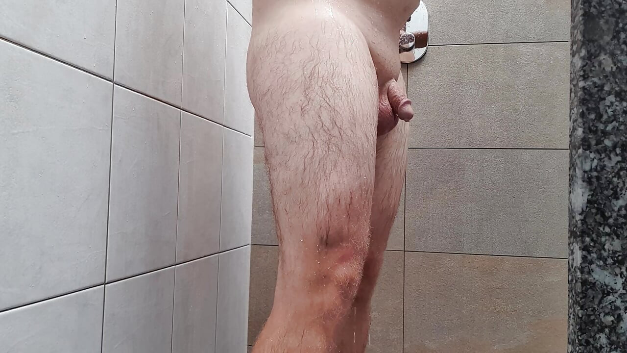 Horny cock shaved in the shower and cumshot