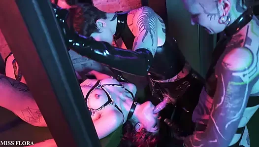 Latex Fetish Orgy: Lesbian Triple Domination Strapon Fuck Group Sex Foursome with Mistress Ae, Mixstress Vida & Mushroom Sofi