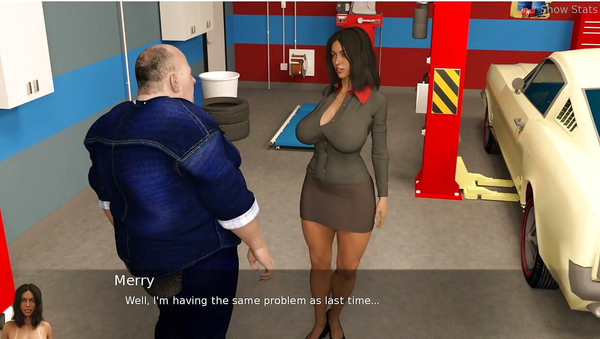 Projekt hotwife - gameplay - rollenspiel - kein sex - nur necken - fröhliches tragendes automechaniker-kleid und neckt mechaniker