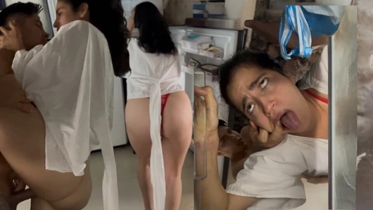 My stepsister gets stuck in the fridge and I already help her with my cock!