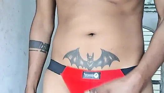 Açık yarak kırmızı tanga desi solo
