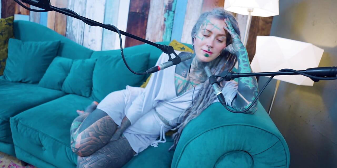 I talk about R - Relief - ASMR podcast SFW talking goth skinny girl dreadlocks tattoo model inked girl
