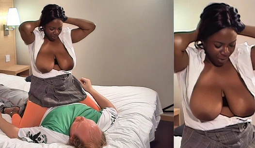 Big boobed black smothers a white guy