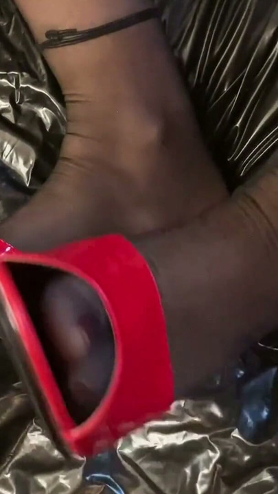 Eight pairs of red high heel mules in one session | Clip 2