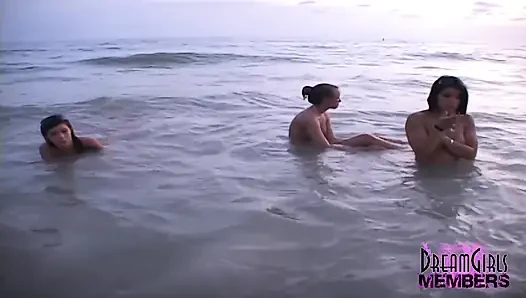 Three Hotties Make Out and Get Topless at a Public Beach