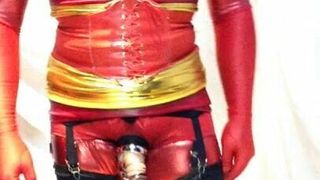 SISSY BITCH IN RED AND GOLD SEX FUCKING SHOW