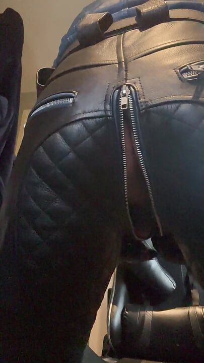 Big hard cock stroking in my leathers