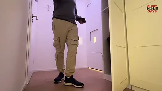 Long cock with foreskin at golden gloryhole