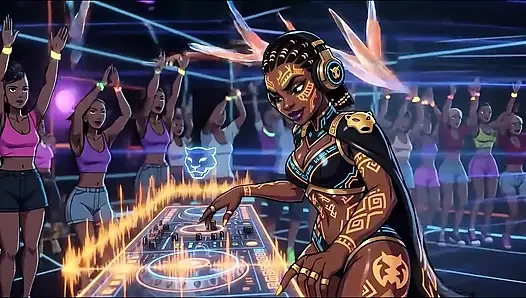 AI- DJ Girls in Private Exclusive Party - Beach Sunset + Tron Futuristic  + Tokyo Neon