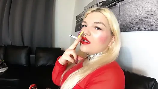 Chain Smoking 2 Cigarettes with Big Red Lips