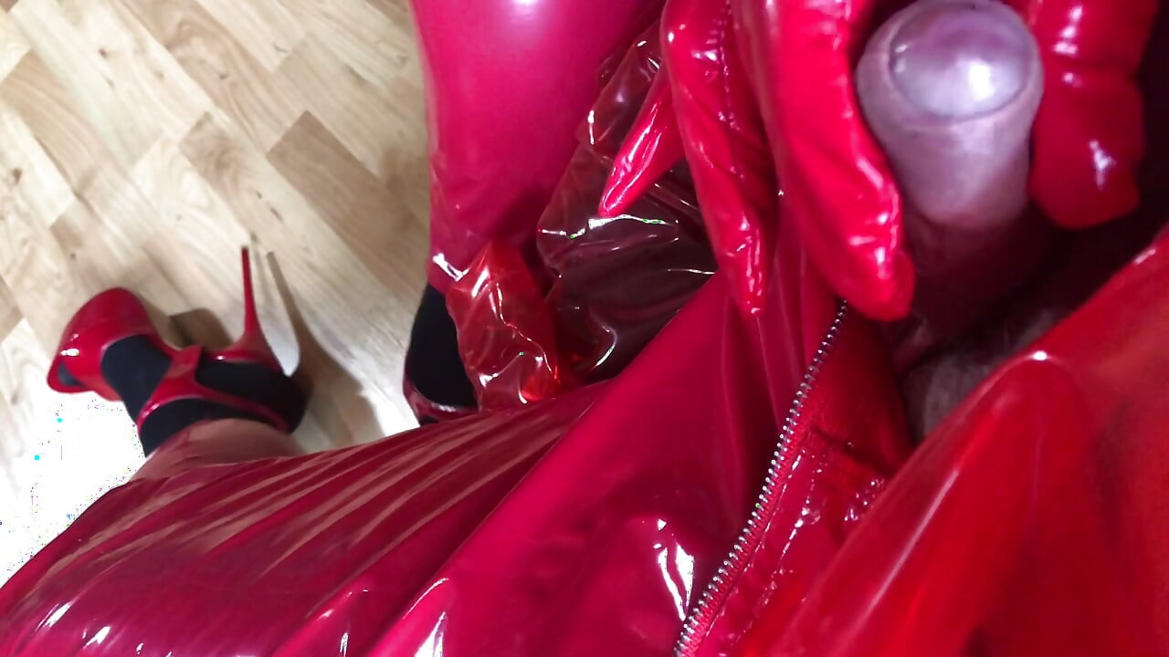 Red Fetish Masturbation in High Heels