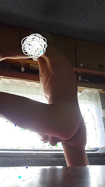 Huge cumshot at the window. Everyone can watch the skinny boys cum.