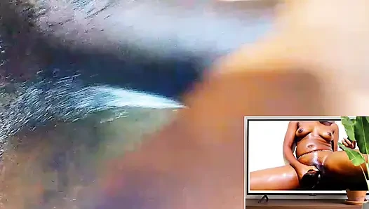 7inch cock masturbating while watching wet and hot pussy masturbating!