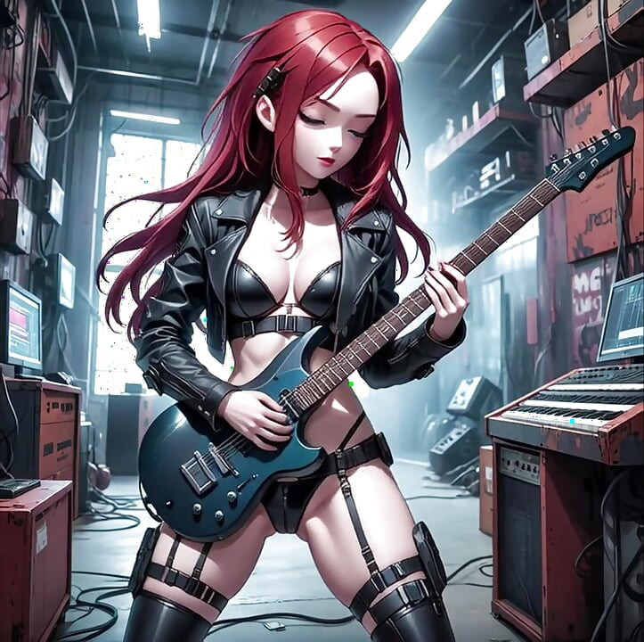 Σέξι κοκκινομάλλα Anime παίζει Metal κιθάρα AI μουσικό βίντεο
