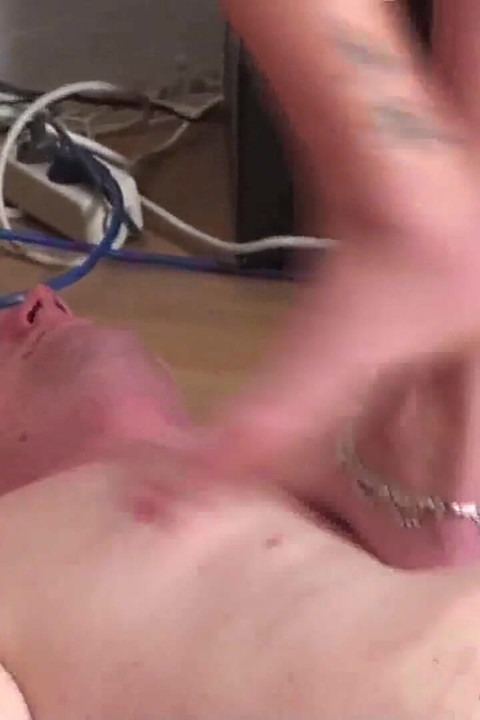 Tattooed blonde babe is trampling on her sub