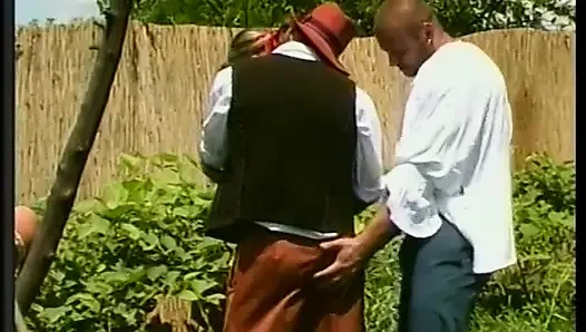 Horny cock sucking guy gets ass ravaged while fucking a hot bitch on the lawn